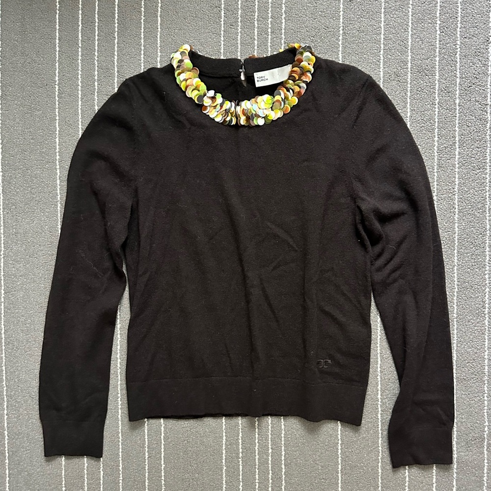Tory Burch Wool Sequin Neckline Sweater